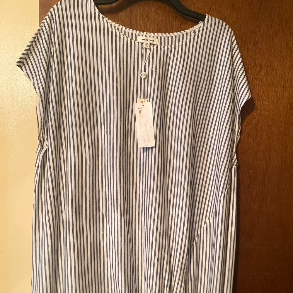 MAX STUDIO PULLOVER WOMENS SLEEVELESS TOP, White/Black Stripes, 2X, NWT